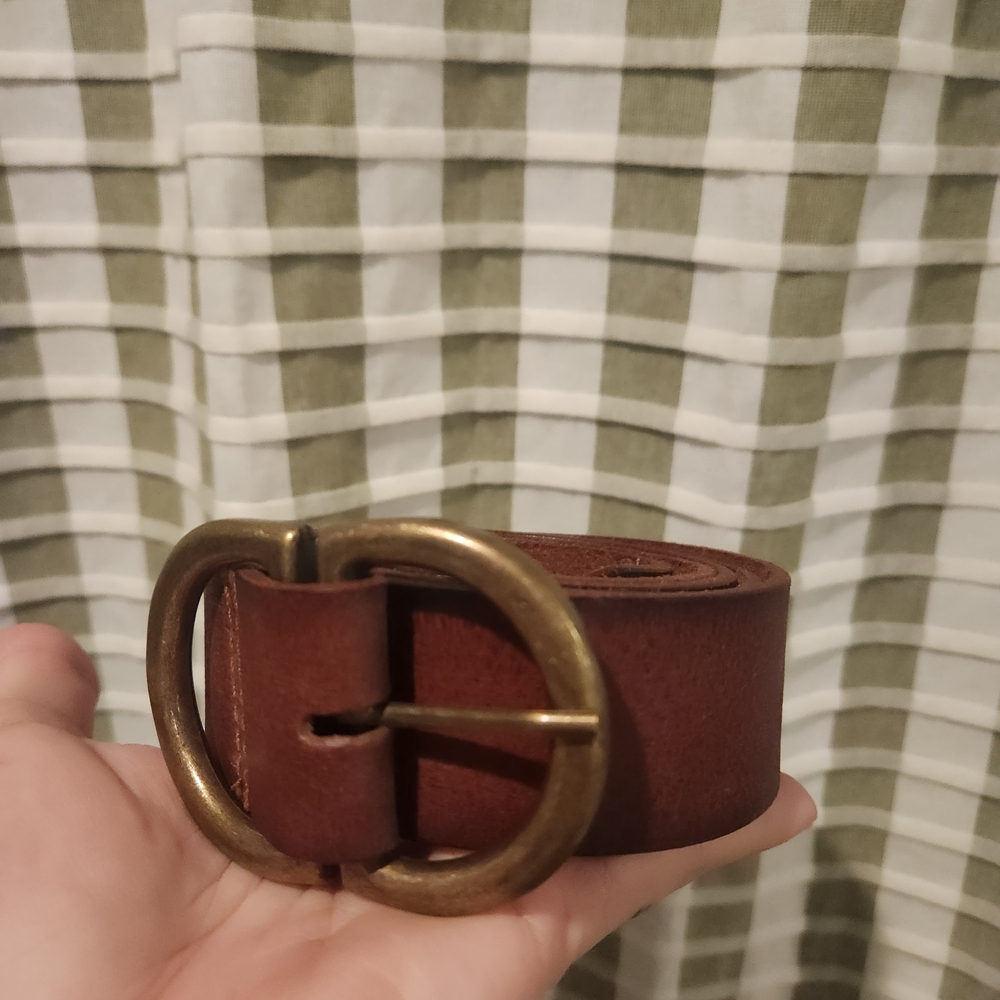 Free People Brown Leather Belt with Gold Detail